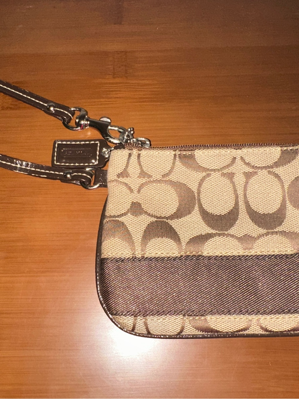 Coach Beige and Brown Signature Canvas Wristlet - Picture 2 of 4